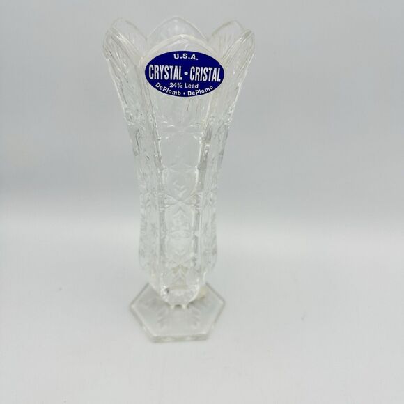 DePlomb 24% Lead Crystal Bud Vase Snowflake Design Pedestal 8" Winter - Picture 1 of 7
